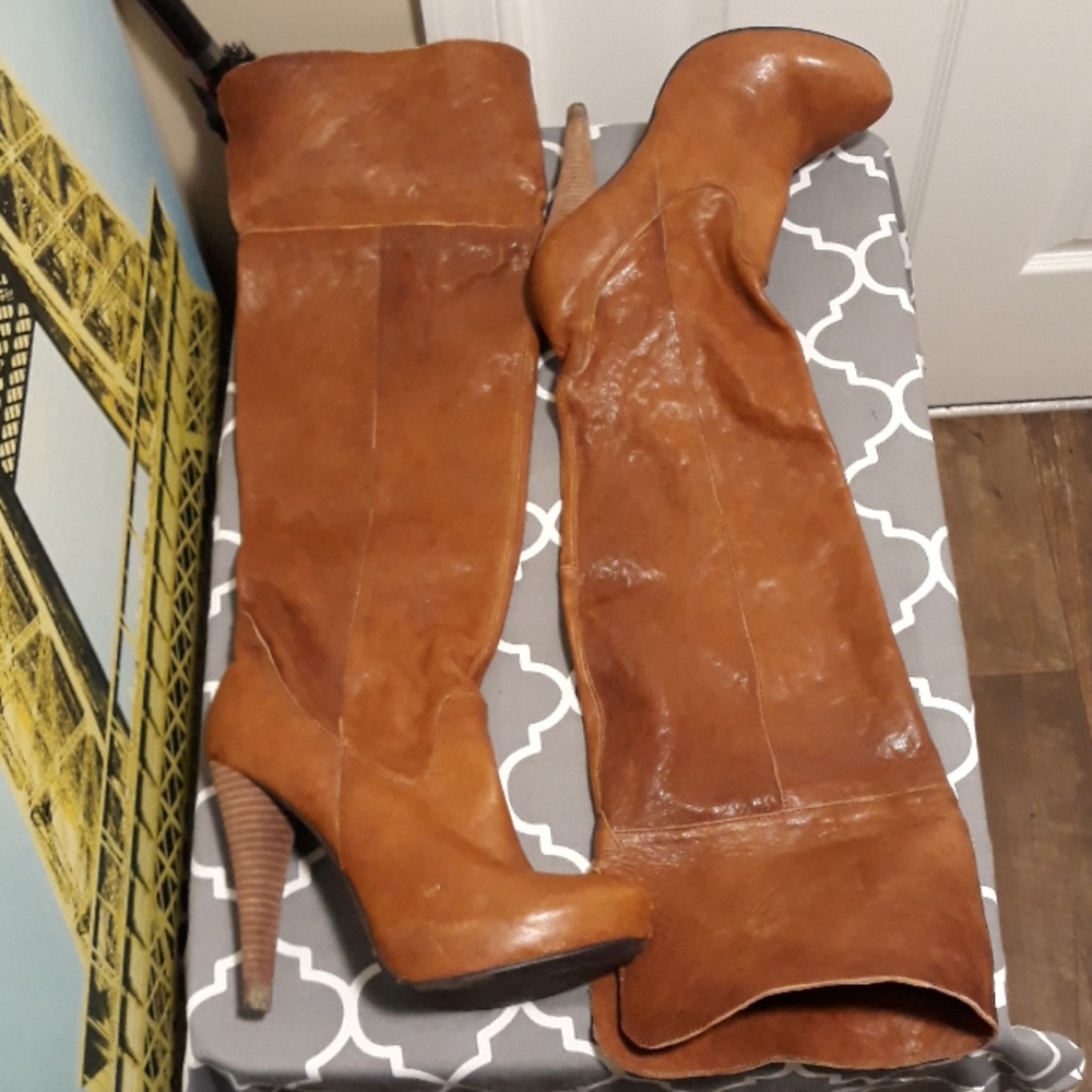 Nyla  over the knee tan/cognac leather boot sz 8.5
